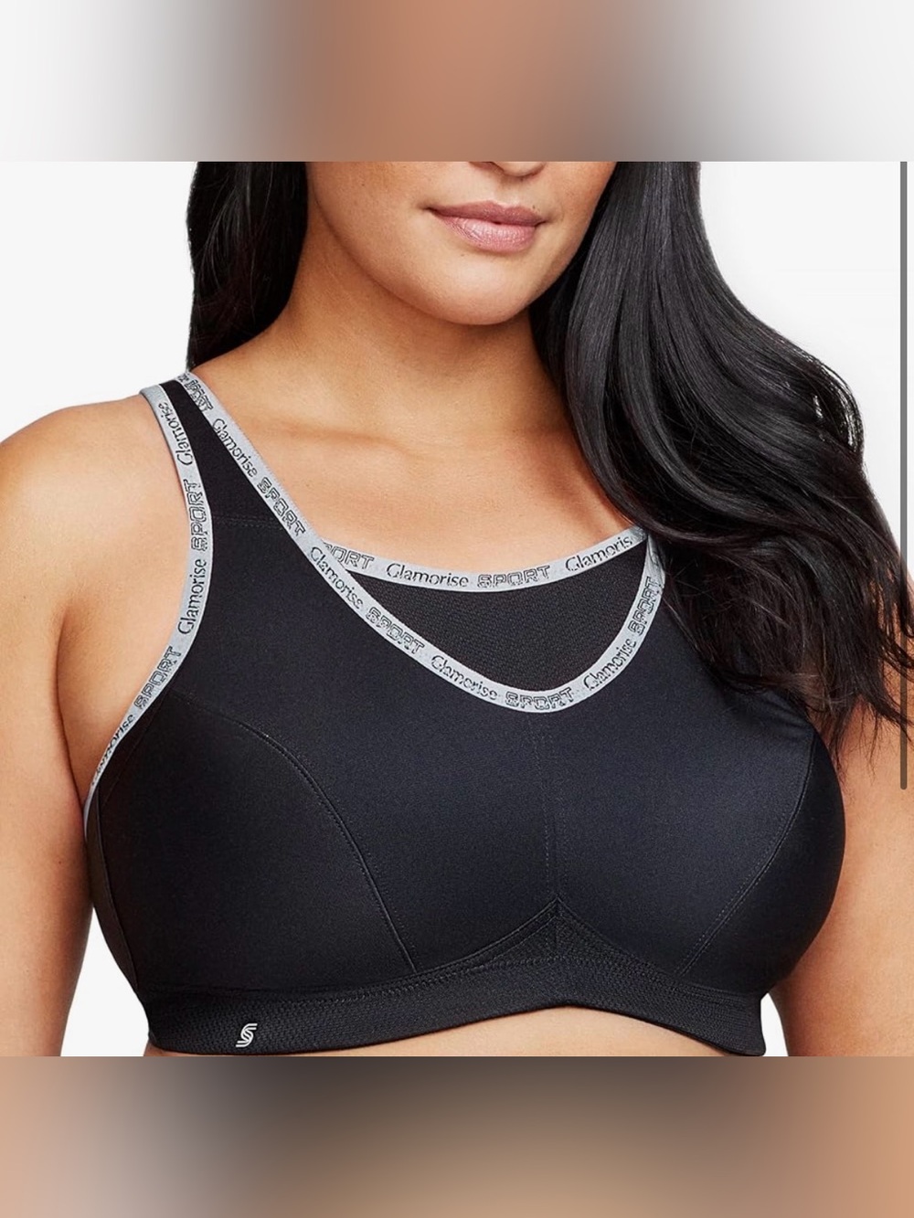NWOT 48J Glamorise Sport No-Bounce Wirefree Sports Bra Black Gray High Impact - Picture 3 of 11